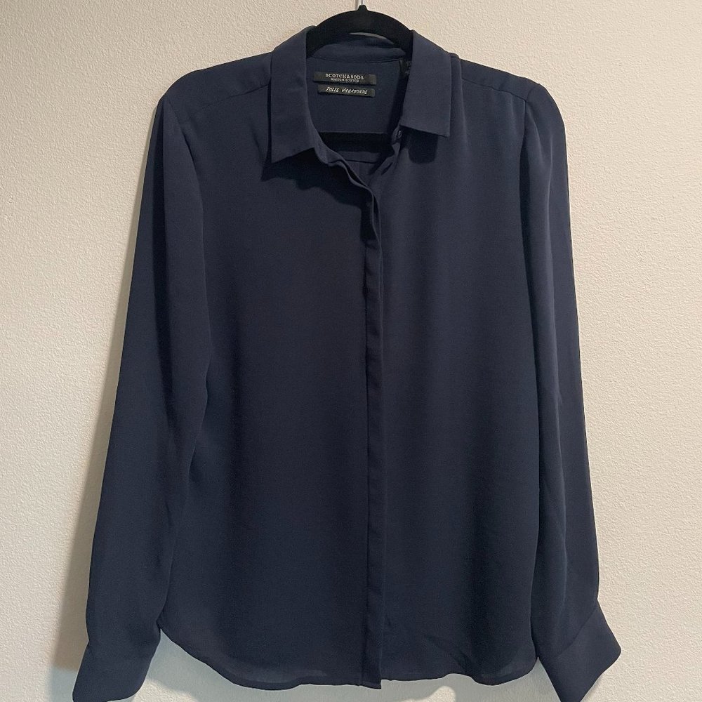 Scotch & Soda Navy Silky Button Down Shirt